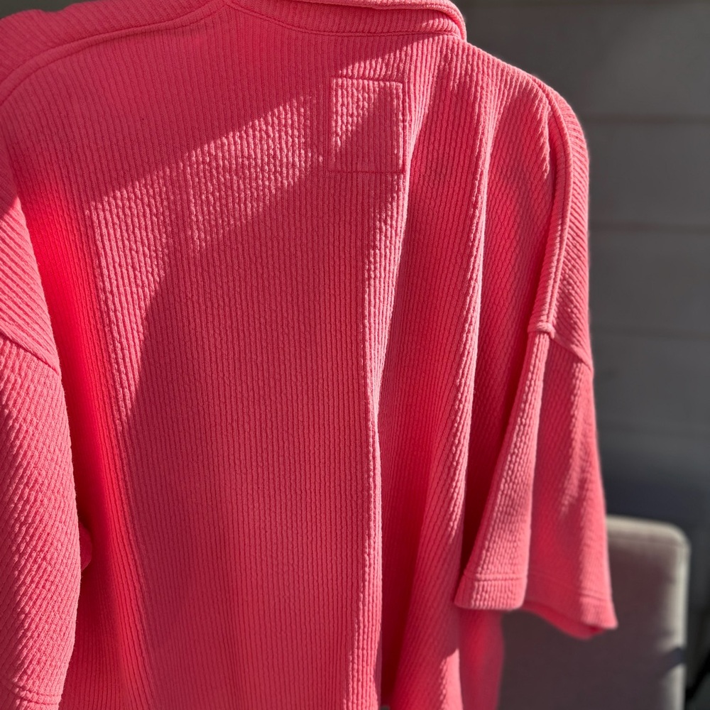 Aerie Cropped 3/4 Sleeve Vibrant Pink Ribbed Sweatshirt, SZ L/XL - Picture 3 of 3
